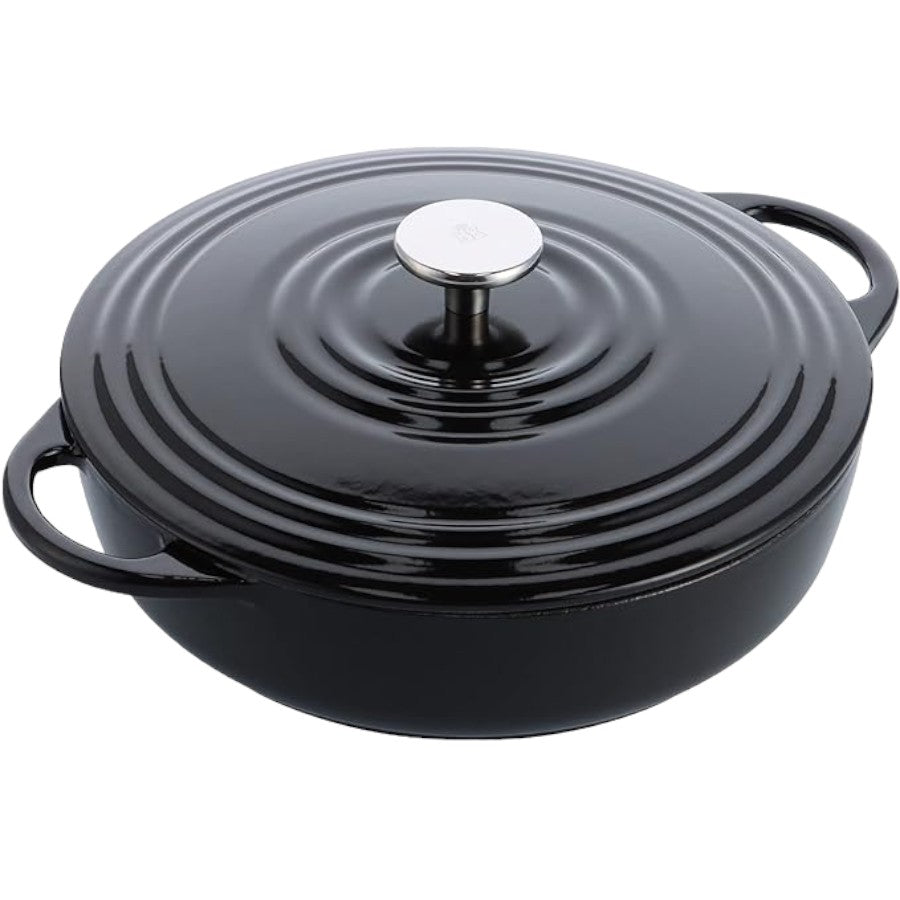 BK Bourgogne Enameled Non Stick Cast Iron Shallow Casserole Dish With Lid in Black - 28cm/4l