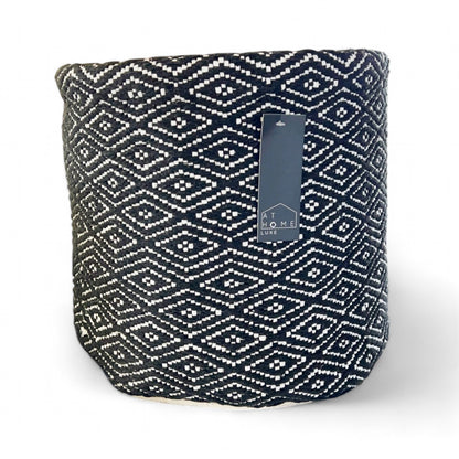 2-Pack Black & White Woven Fabric Storage Baskets – Cotton Blend, Large & Medium Sizes