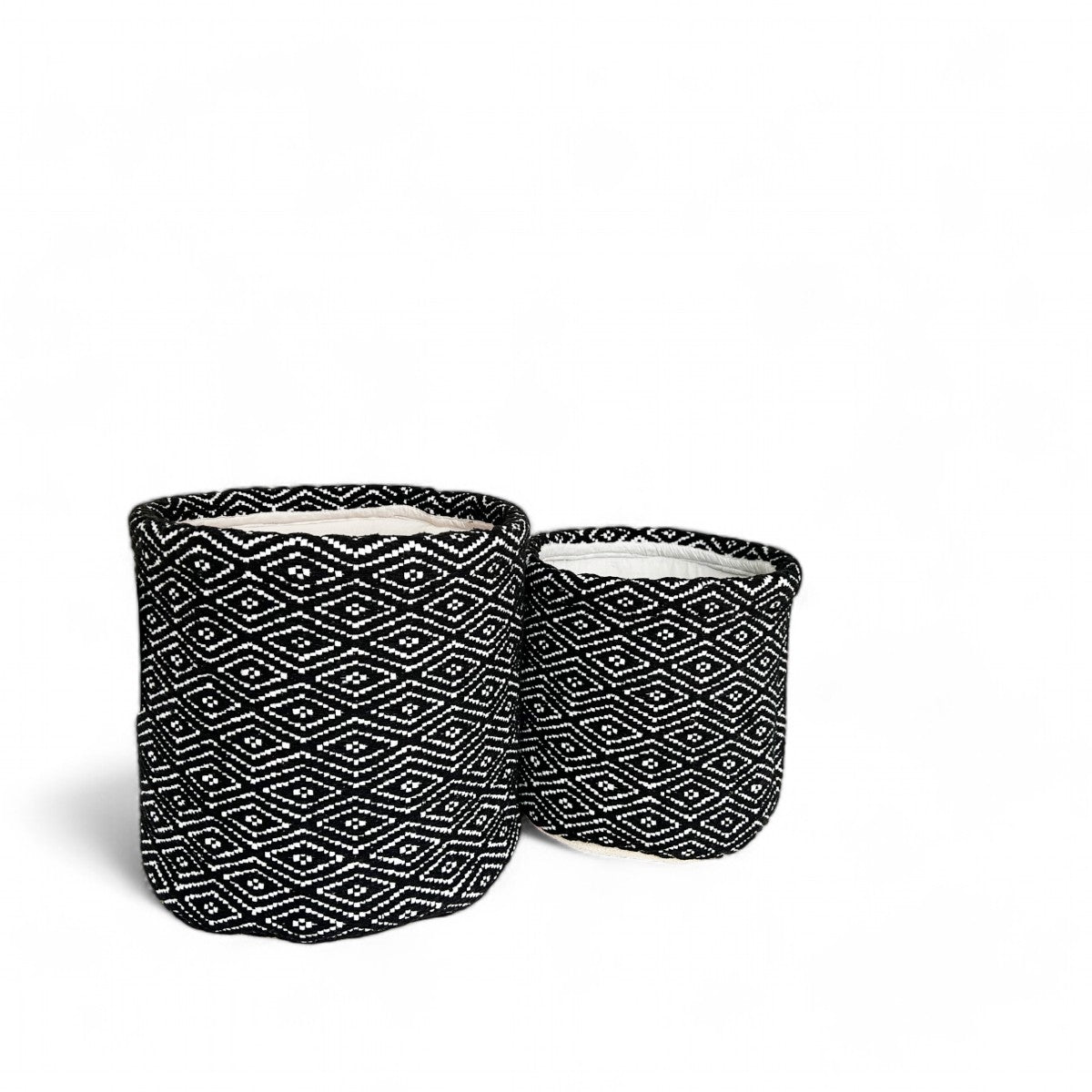 2-Pack Black & White Woven Fabric Storage Baskets – Cotton Blend, Large & Medium Sizes