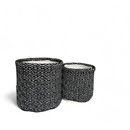 2-Pack Black & White Woven Fabric Storage Baskets – Cotton Blend, Large & Medium Sizes