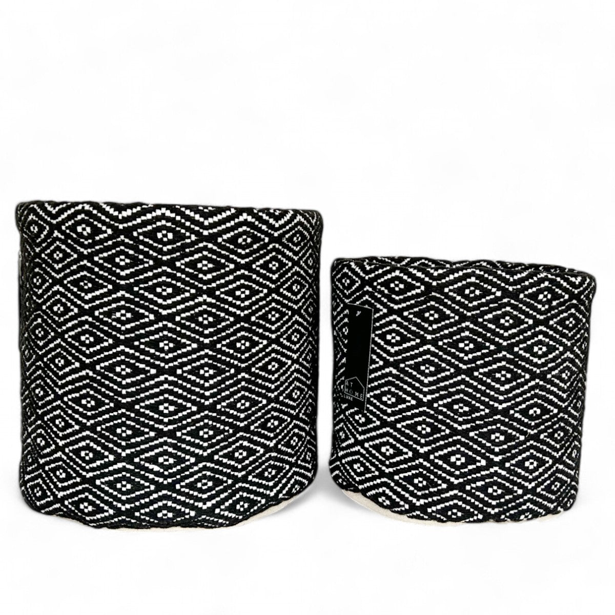 2-Pack Black & White Woven Fabric Storage Baskets – Cotton Blend, Large & Medium Sizes