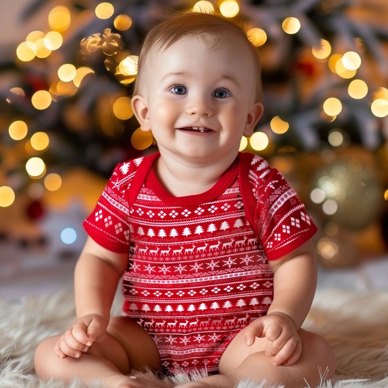 Baby Christmas Short Sleeve Bodysuit - Red