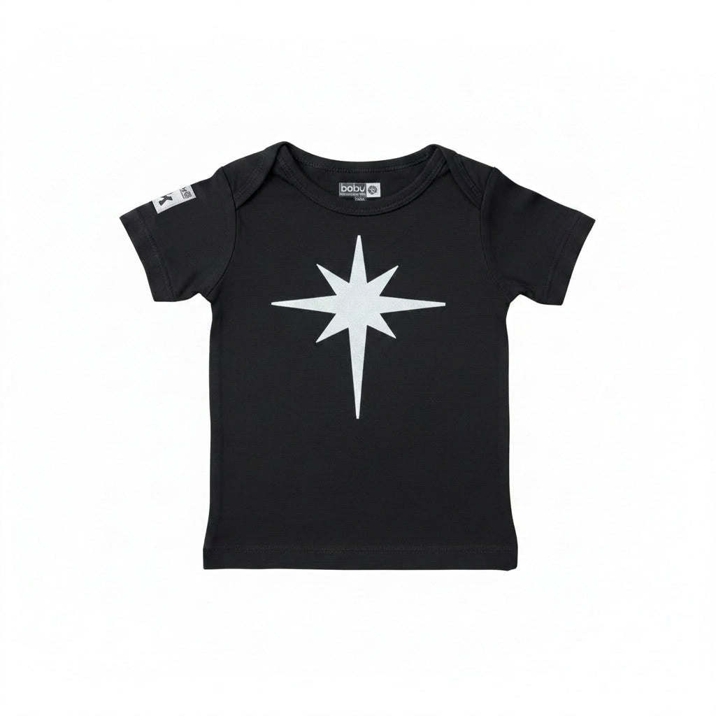 Baby Short Sleeve Cotton Star T-Shirt - Black - 6-12 months