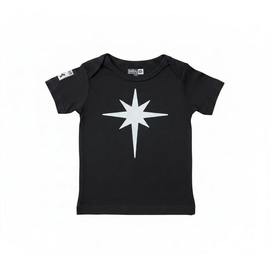 Baby Short Sleeve Cotton Star T-Shirt - Black - 6-12 months