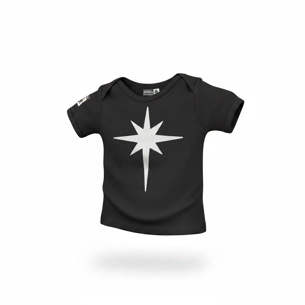 Baby Short Sleeve Cotton Star T-Shirt - Black - 6-12 months