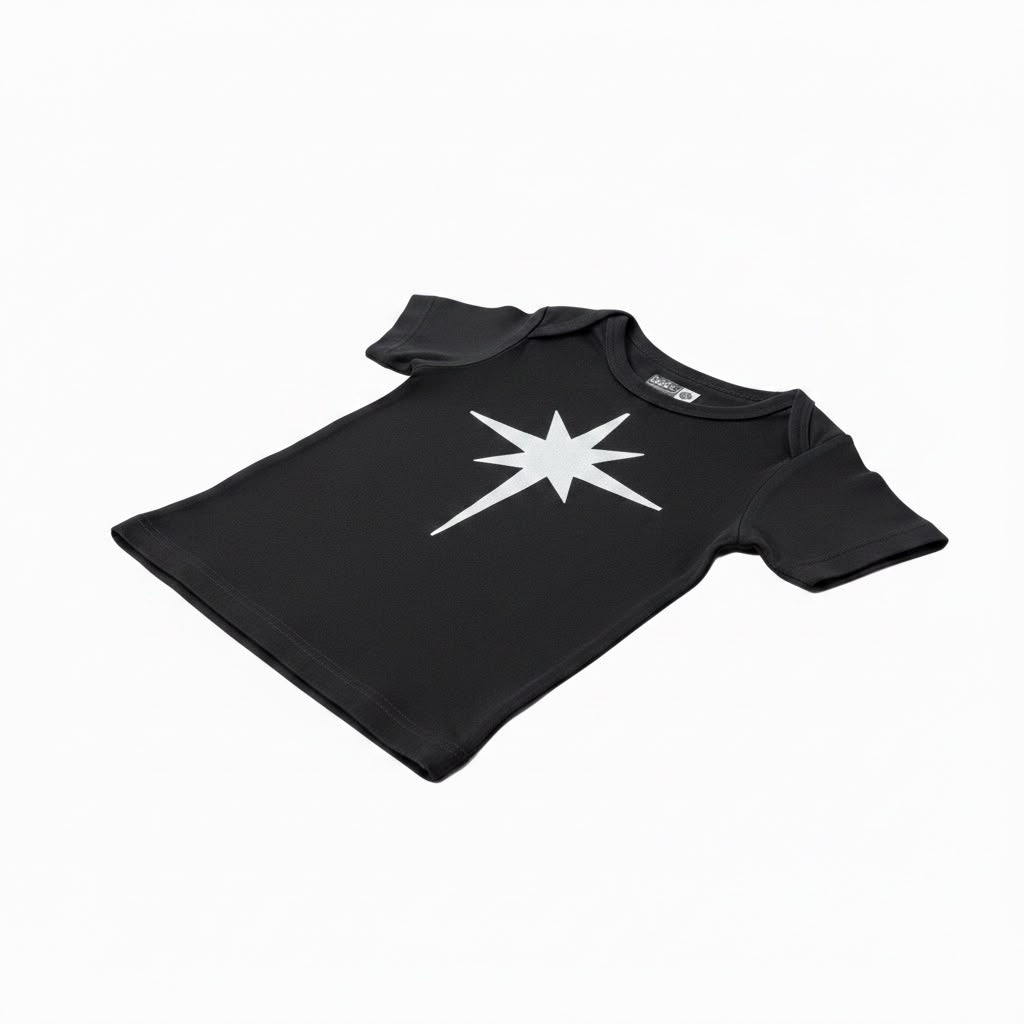 Baby Short Sleeve Cotton Star T-Shirt - Black - 6-12 months