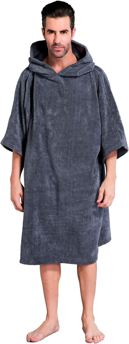 Winthome - Unisex Changing Bath Robe, Surf Poncho Towel With Hood - M Grey