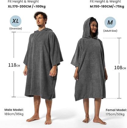 Winthome - Unisex Changing Bath Robe, Surf Poncho Towel With Hood - XL Black