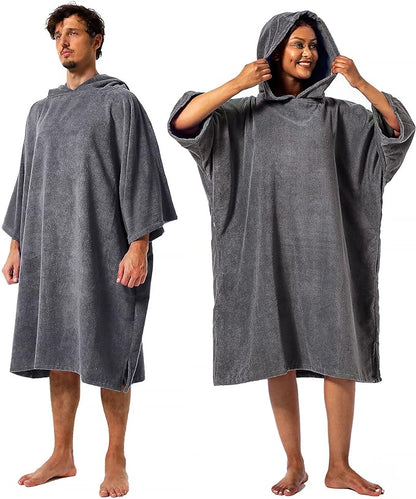 Winthome - Unisex Changing Bath Robe, Surf Poncho Towel With Hood - M Grey