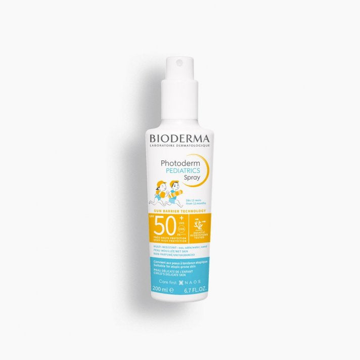 Bioderma sunscreen spray bottle on a white background