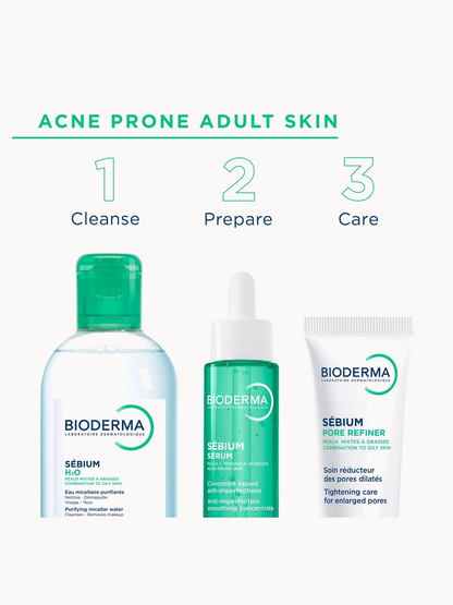 Bioderma skincare products for acne-prone adult skin on a white background