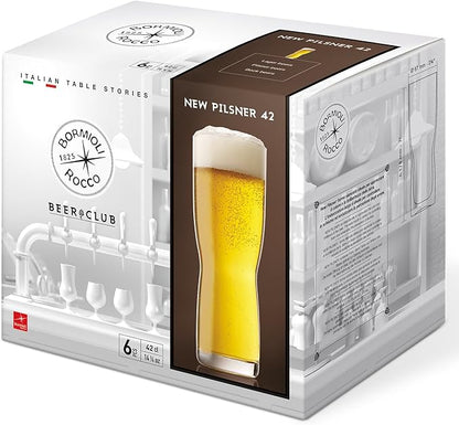 6 Pack Bormioli Rocco New Pilsner Beer Glass, Clear, 420ml