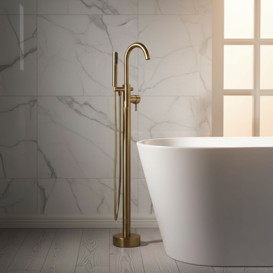 Britton Hoxton Floor Standing Mono Bath Shower Mixer Brushed Brass BRT-HOX.009BB