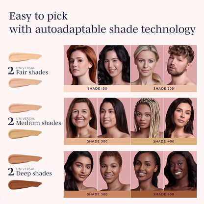 Product shade chart with autoadaptable technology for various skin tones.