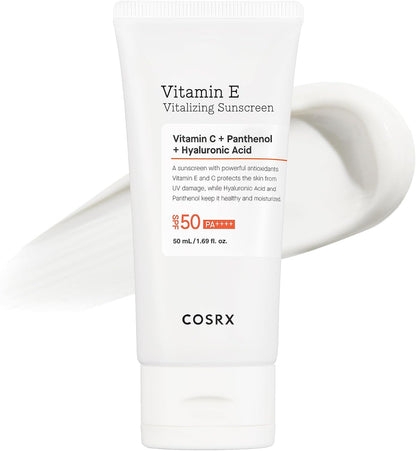 Cosrx sunscreen tube with SPF 50 on a white background