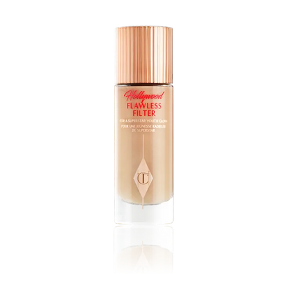 Foundation bottle with 'Hollywood Flawless Filter' text on a white background