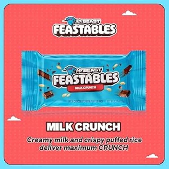 10 x Feastables MrBeast Milk Crunch Chocolate Bars with Puffed Rice – (60g Each)