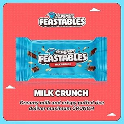 10 x Feastables MrBeast Milk Crunch Chocolate Bars with Puffed Rice – (60g Each)