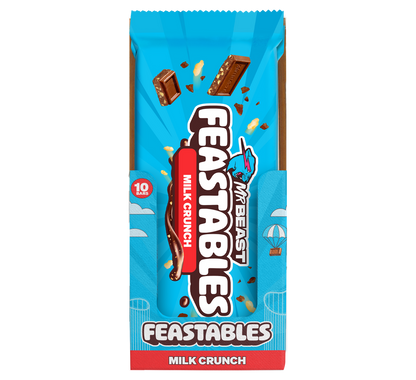 10 x Feastables MrBeast Milk Crunch Chocolate Bars with Puffed Rice – (60g Each)