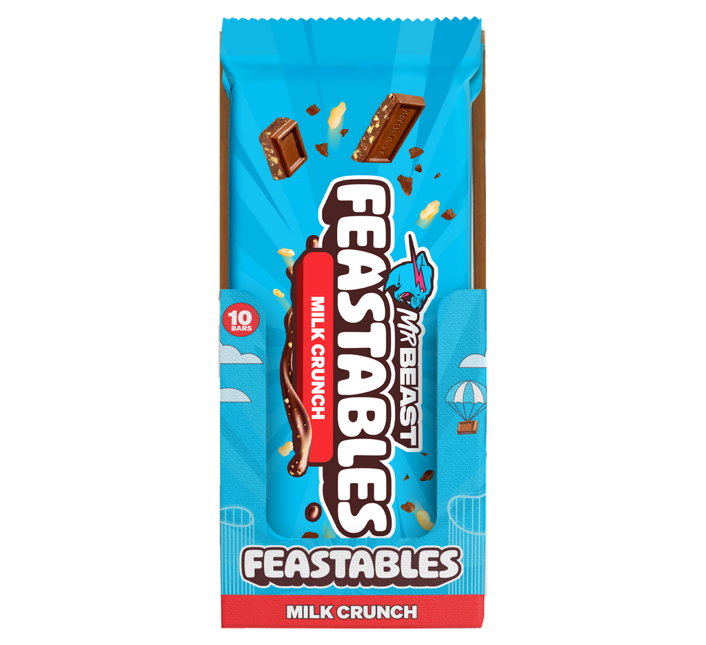 10 x Feastables MrBeast Milk Crunch Chocolate Bars with Puffed Rice – (60g Each)