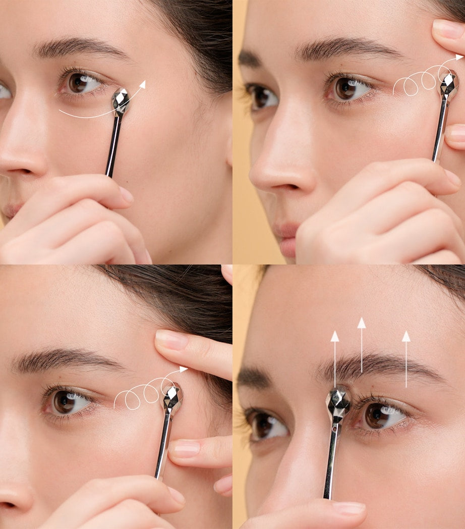 Step-by-step process of using a dermapen on a person's face.