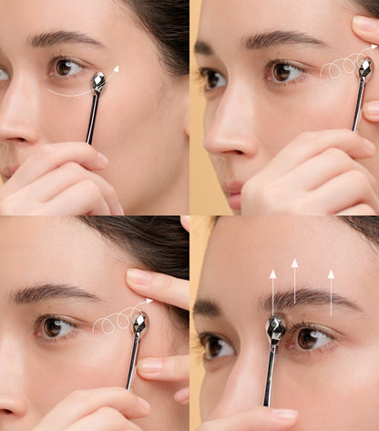 Step-by-step process of using a dermapen on a person's face.
