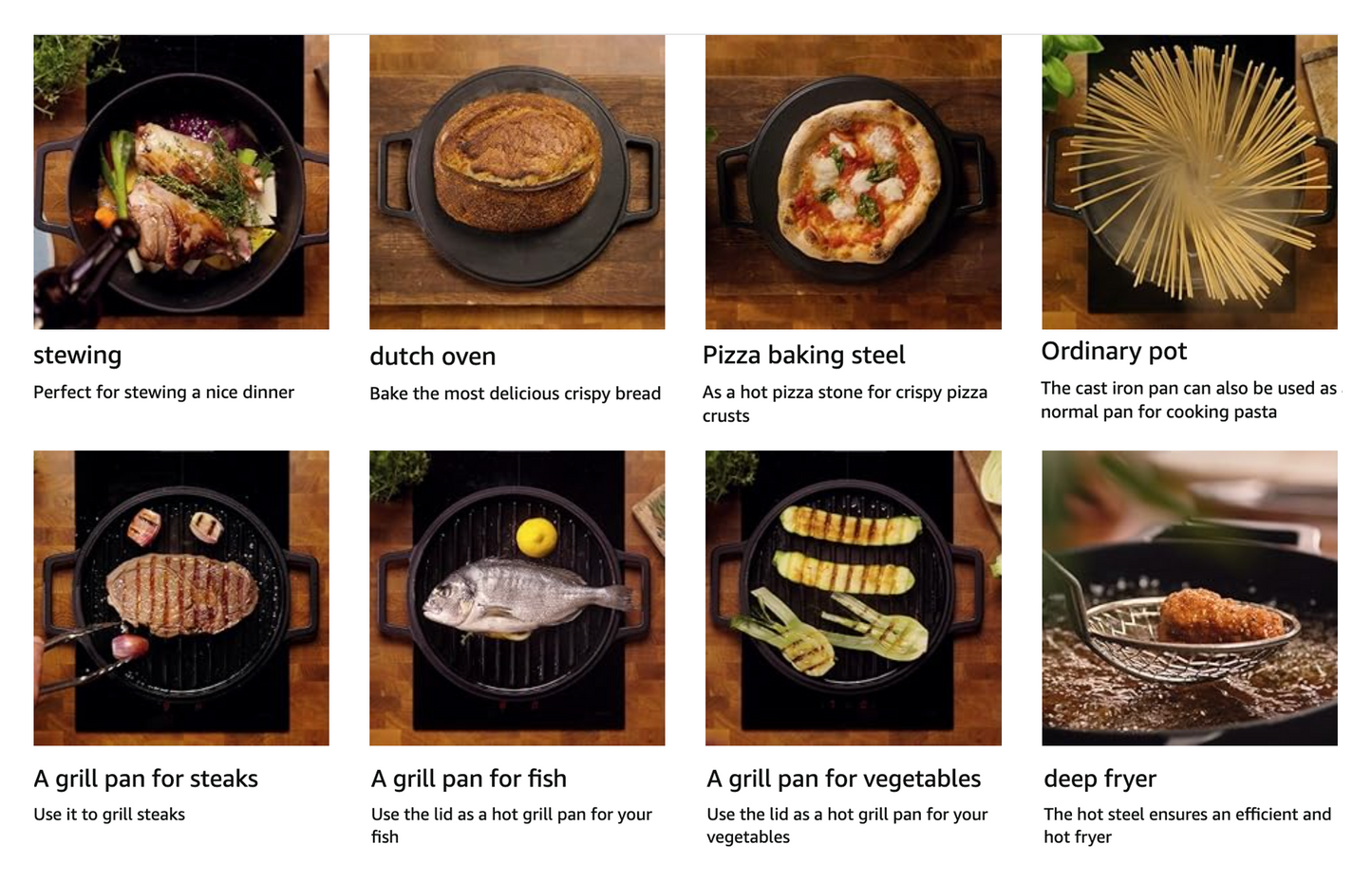 CrushGrind® 4-in-1 Cast Iron Dutch Oven 6.5L – Casserole / Grill Pan, Bread Dome & Pizza Stone in One