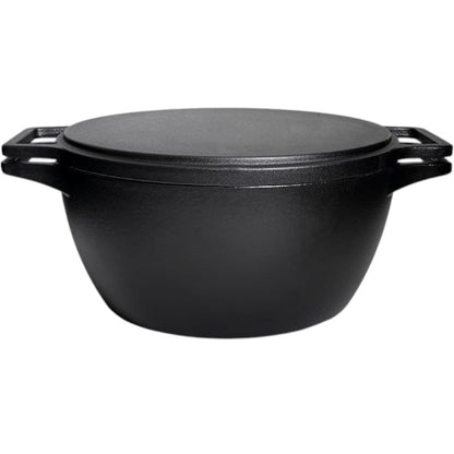 CrushGrind® 4-in-1 Cast Iron Dutch Oven 6.5L – Casserole / Grill Pan, Bread Dome & Pizza Stone in One