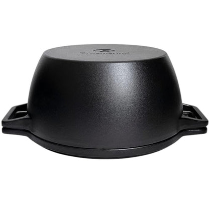 CrushGrind® 4-in-1 Cast Iron Dutch Oven 6.5L – Casserole / Grill Pan, Bread Dome & Pizza Stone in One