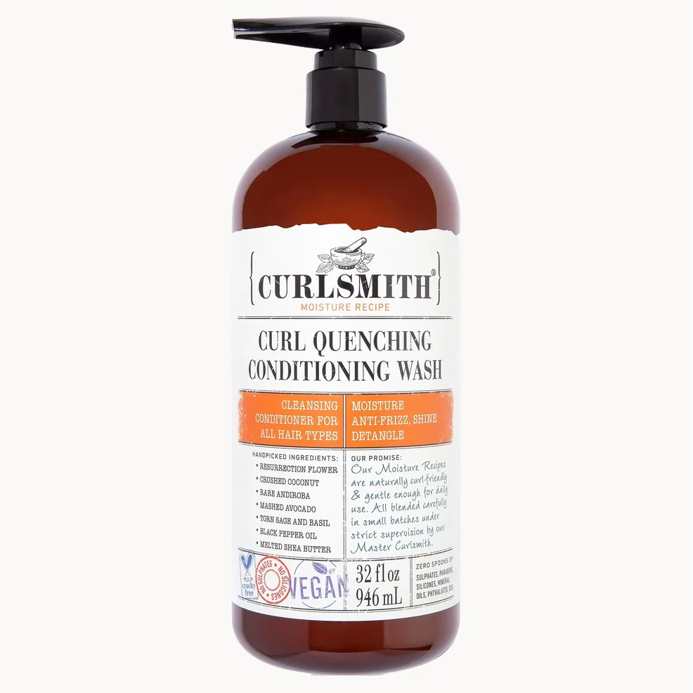 Bottle of Curlsmith Curl Quenching Conditioning Wash on a white background