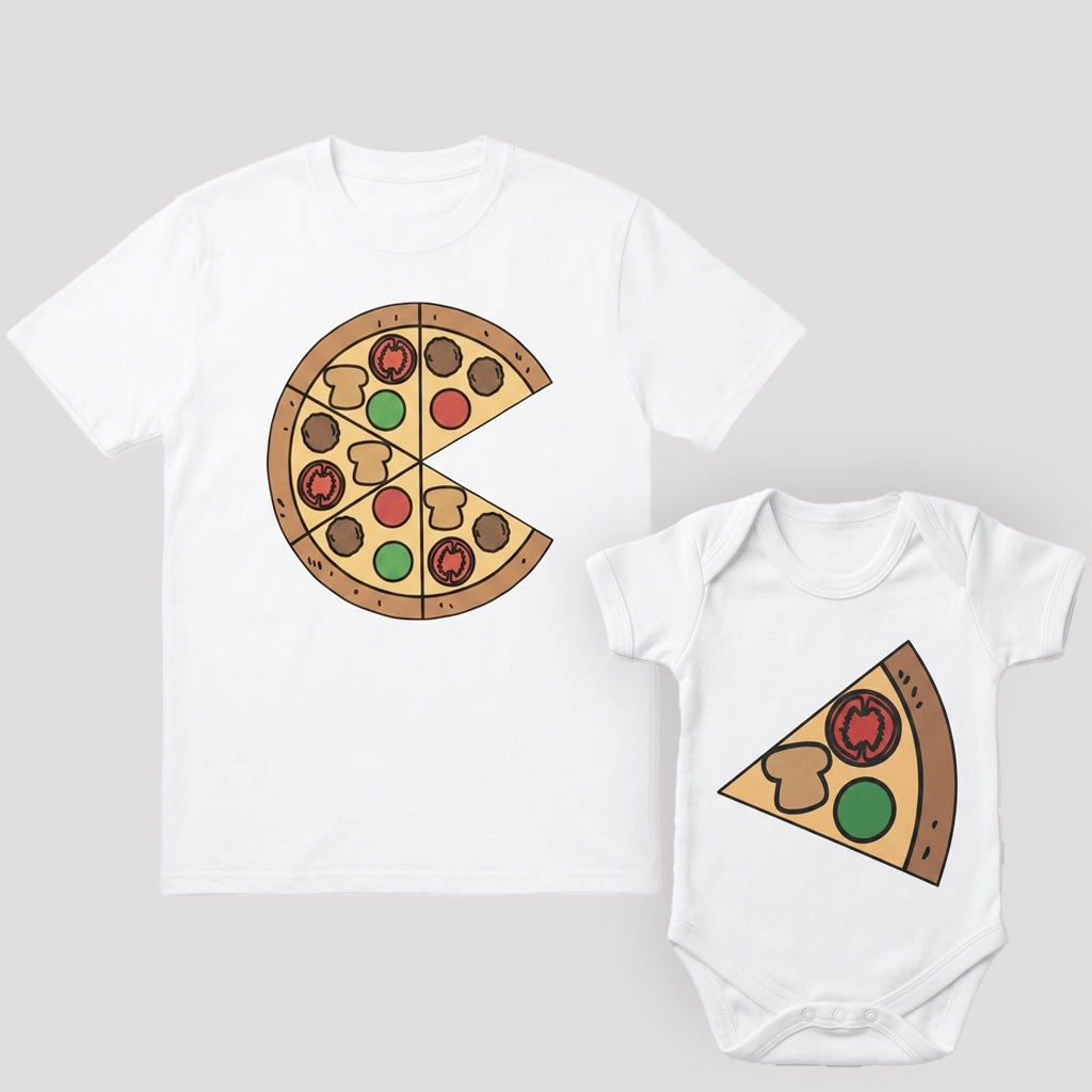 Daddy & Baby Matching Set - T-Shirt & Onesie - Pizza & Slice - White - Large only