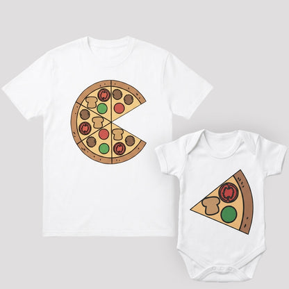 Daddy & Baby Matching Set - T-Shirt & Onesie - Pizza & Slice - White - Large only