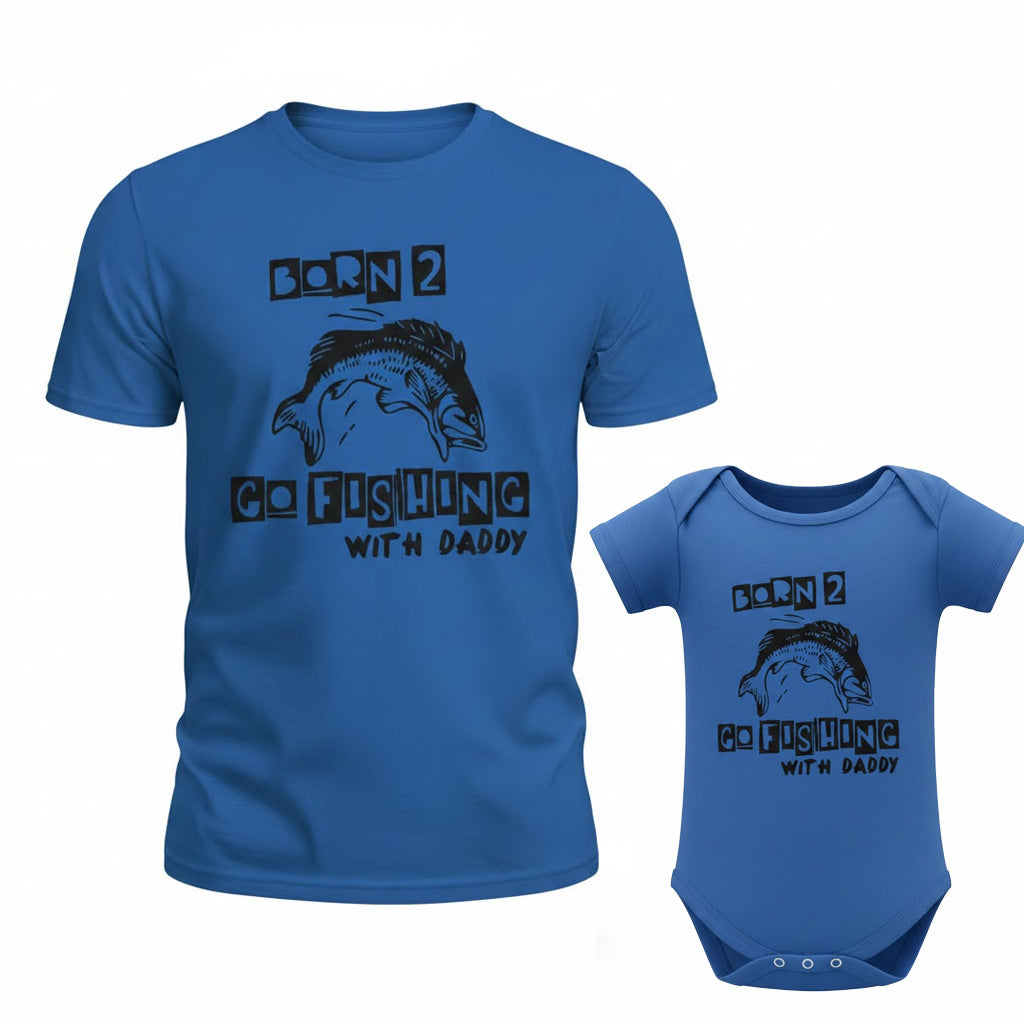 Daddy & Baby Matching Set - T-Shirt & Onesie - Gone Fishing - Blue