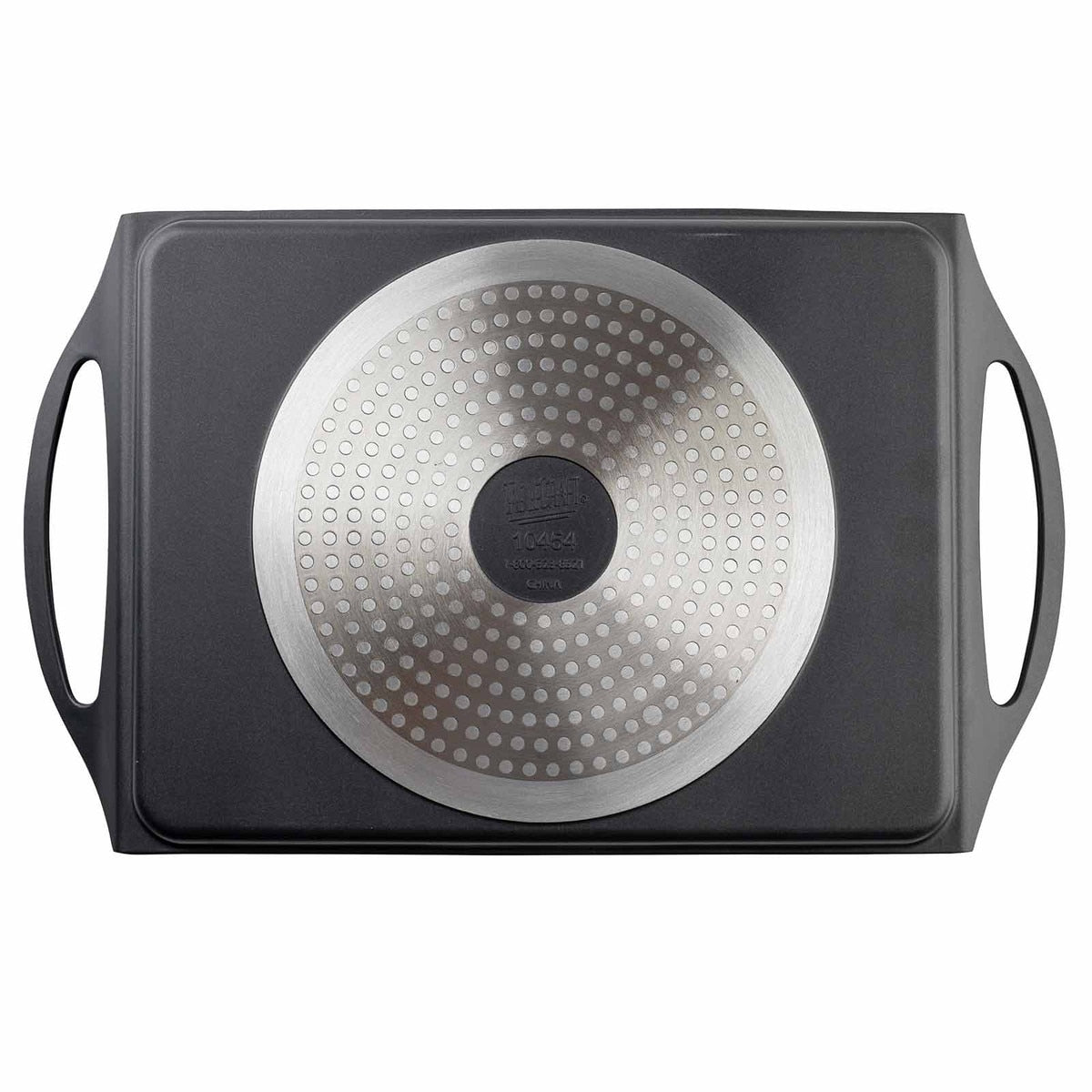Die Cast Aluminium Non-Stick Flat Griddle Pan with a silver heat distribution plate at the bottom on a white background