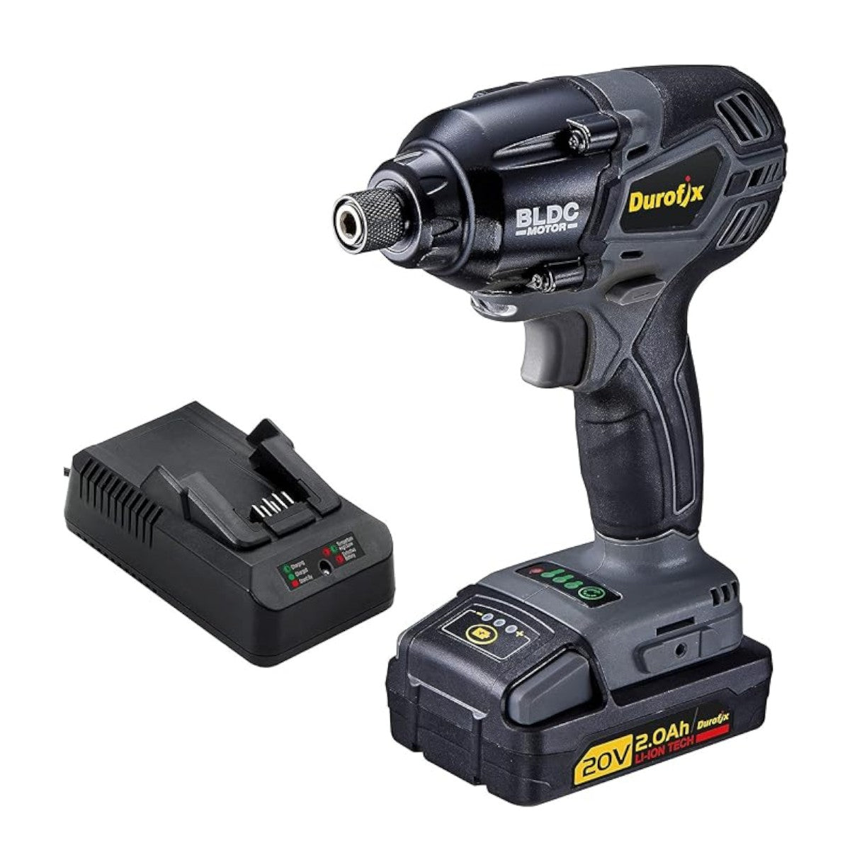 Durofix 1/4" Hex Impact Driver Full Kit 20v Li-Ion Brushless Cordless With 2.0Ah Battery & Charger