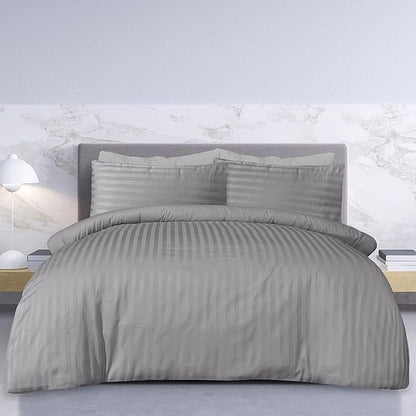 Sleepdown Hotel Collection Satin Stripe 235 Thread Count Pure Cotton KING SIZE Duvet Set