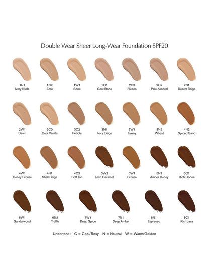 Estée Lauder Double Wear Sheer Foundation SPF 20 30ml – Deep Shades, Oil-Free, Hydrating