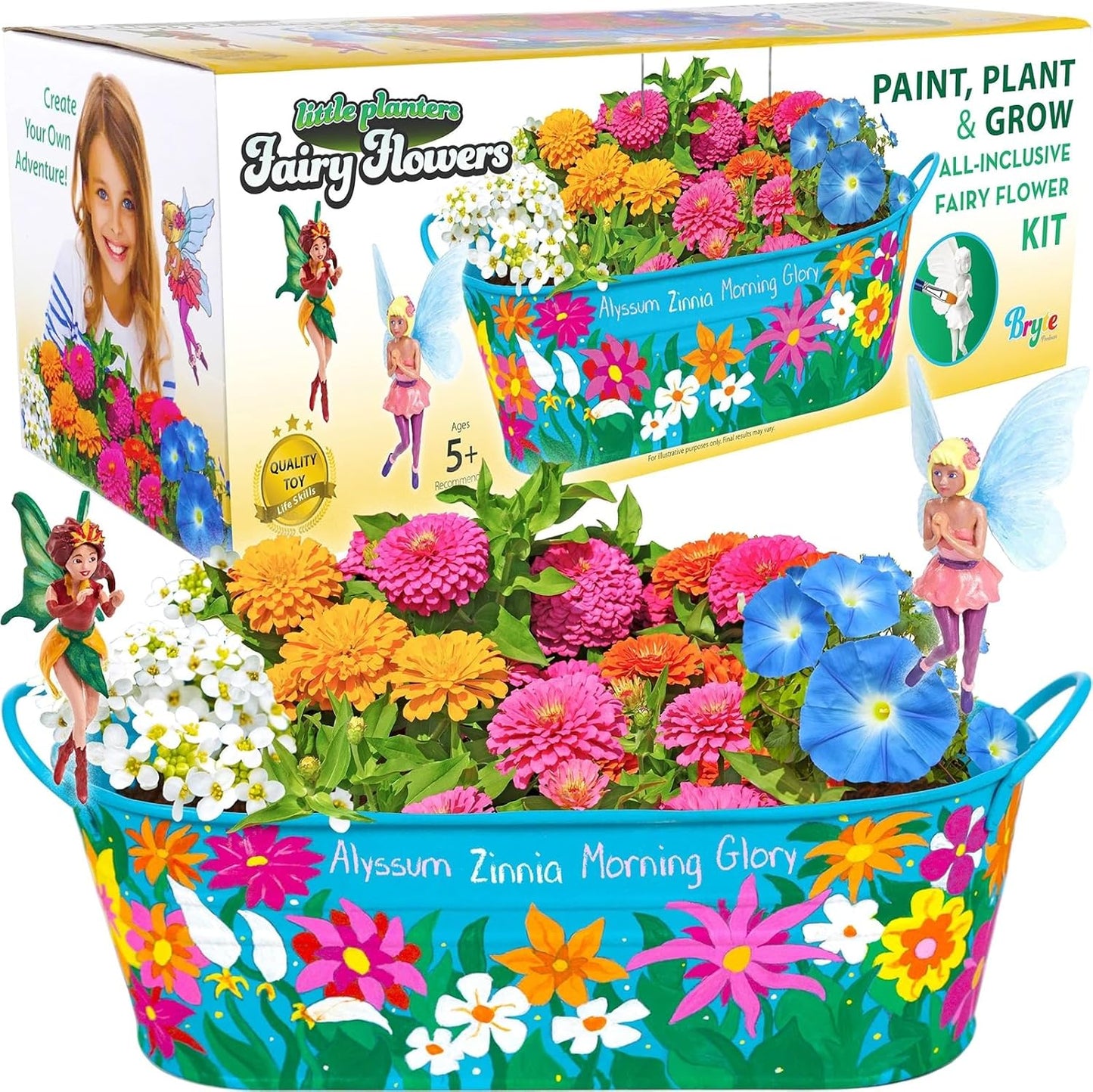 Bryte Fairy Garden & Flower Growing Kit inc Planter, Figurines, Seeds, Soil, Tools & More