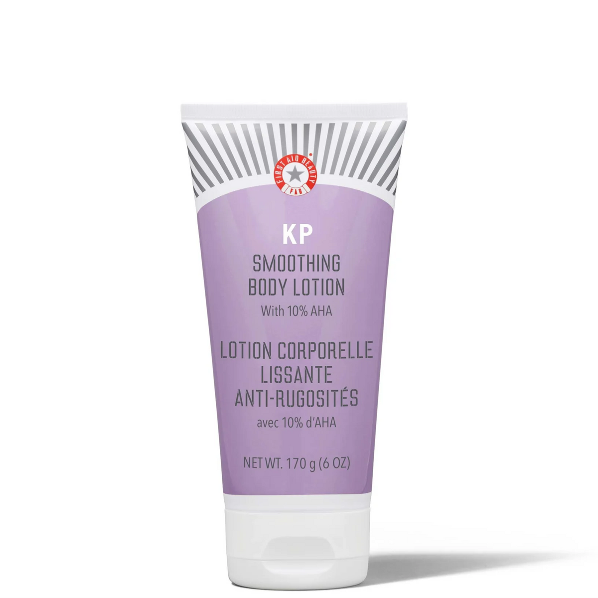 A squeeze tube of KP Smoothing Body Lotion with a lavender purple label and white cap, set against a plain white background.