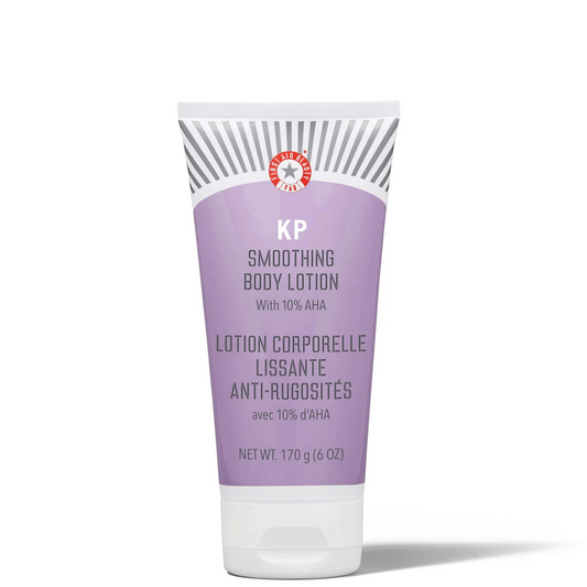 A squeeze tube of KP Smoothing Body Lotion with a lavender purple label and white cap, set against a plain white background.