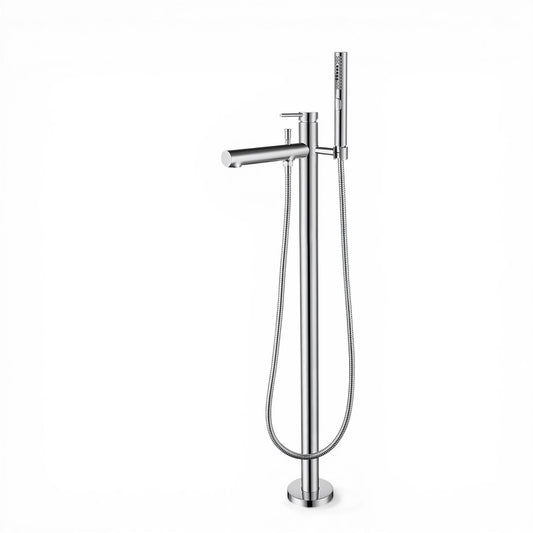 VURTU Braughing Floor Standing Bath Shower Mixer Tap – 1/4 Turn Single Lever Ceramic Disc, Chrome, 956mm Tall (413801)