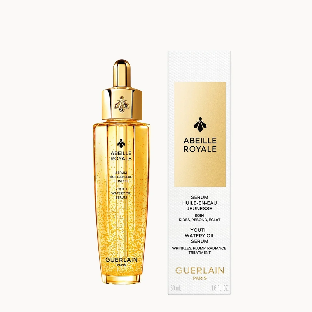 Abeille Royale Guerlain serum bottle and packaging on a white background