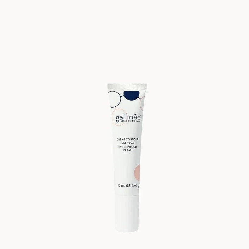 a tube of Gallinee Probiotic Eye-Contour Cream on a light background
