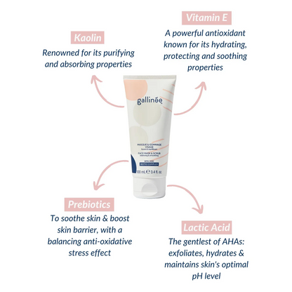 Gallinée Prebiotic Face Mask & Scrub 100ml | Brightening Clay Exfoliator