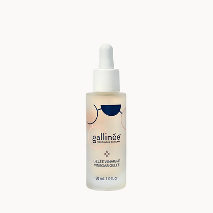 Skincare serum bottle with 'gallinée' branding on a white background