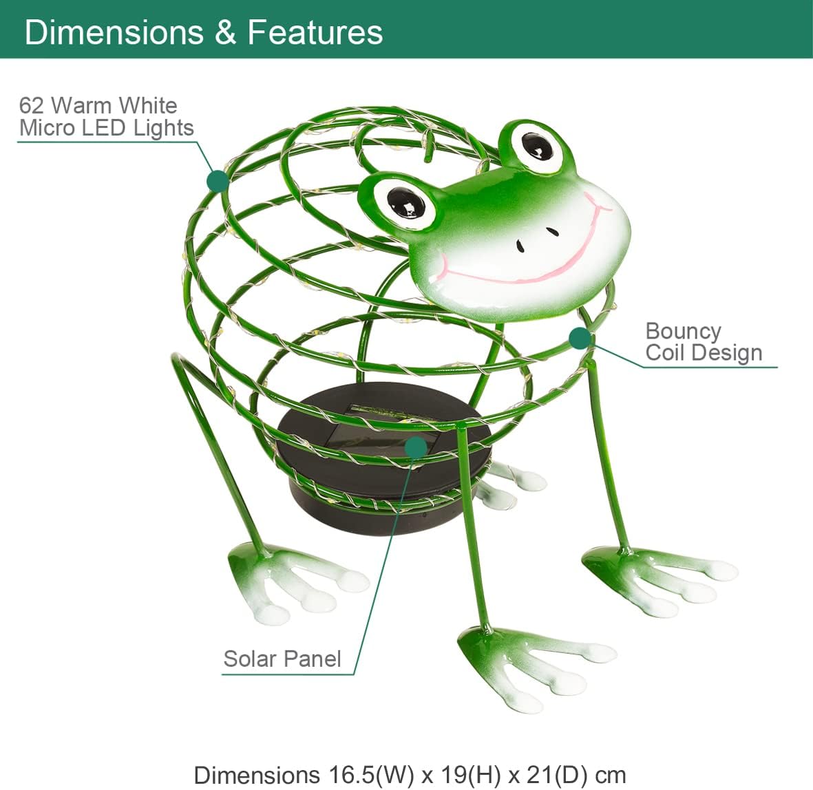 GardenKraft 62 LED Light Frog Solar Wire Ornament