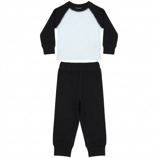 Kids Pyjama Set | Contrast Sleeve Cotton PJs - Black & White