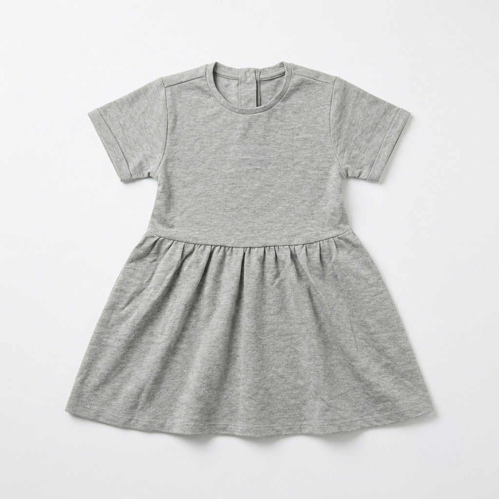 Girls Short Sleeve A-Line Cotton Jersey Dress - Grey