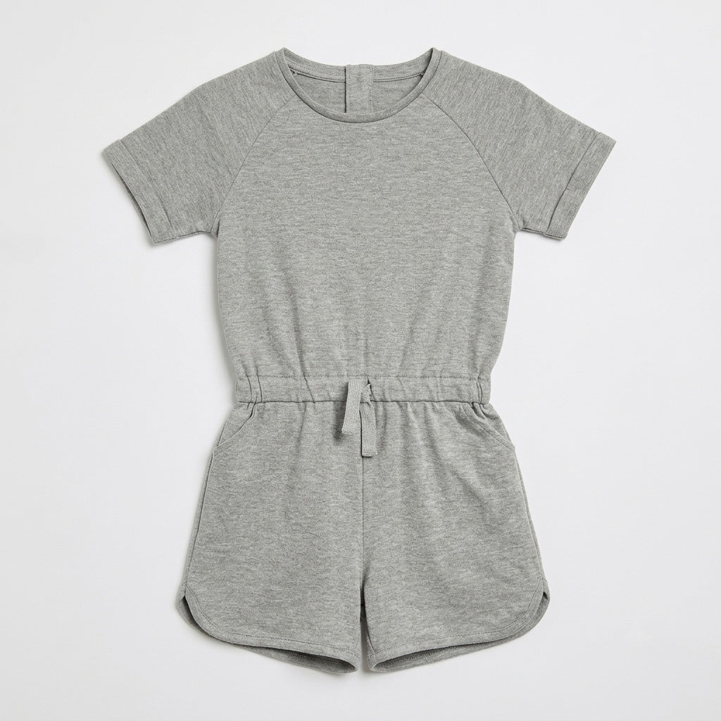 Girls Sleeveless Cotton Playsuit - Grey
