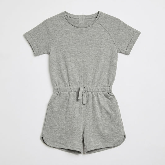 Girls Sleeveless Cotton Playsuit - Grey